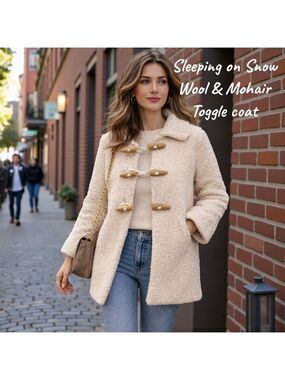 Sleeping on Snow Cream Mohair Blend Toggle Coat – Textured Wool Jacket